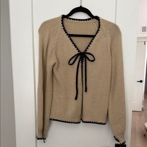Beige Sweater with Black Trim